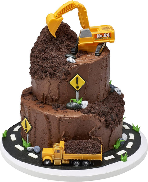 2 Set (11826) DecoPac Construction Dig Cake Decoration, Piece Cake Topper with Dump Truck and Moveable Excavator, Food
