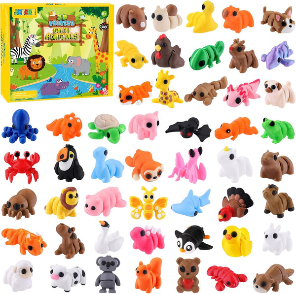 JOICEE 50 Pcs Mini 3D Printed Animal Figurines Set, Articulated Flexible Fidget
