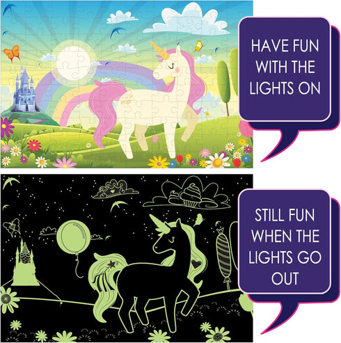 100 5 6-8 10-12 Hapinest Piece Unicorn Puzzle Glow-in-The-Dark Puzzle for Kids Girls & Boys, Birthday Gift w/Bonus