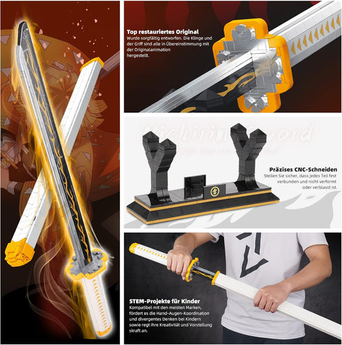 TOY PLAYER Swords Compatible with Lego, Agatsuma Zenitsu Sword with Scabbard and Stand, Katana Building Set