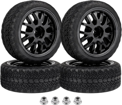 Hobbypark 4-Pack Rubber Tires & Wheels, OD 2.56'' for 1/10th Scale RC Touring Car