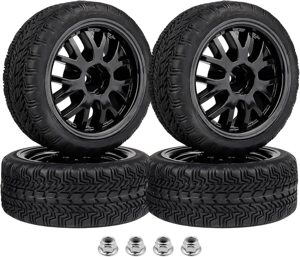 Hobbypark 4-Pack Rubber Tires & Wheels, OD 2.56'' for 1/10th Scale RC Touring Car