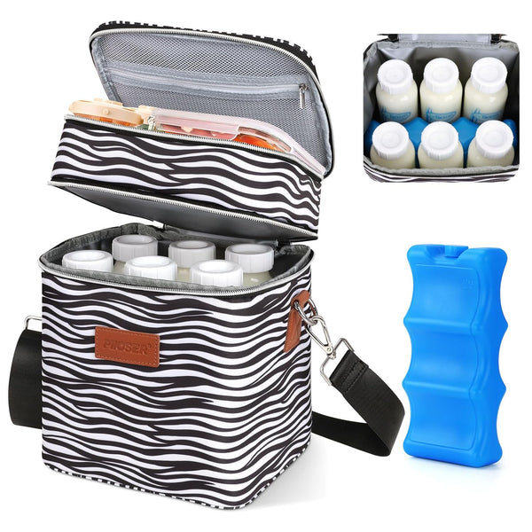 PIIOSER Breastmilk Cooler Bag with Ice Pack, Fits 6 Baby Bottles Up