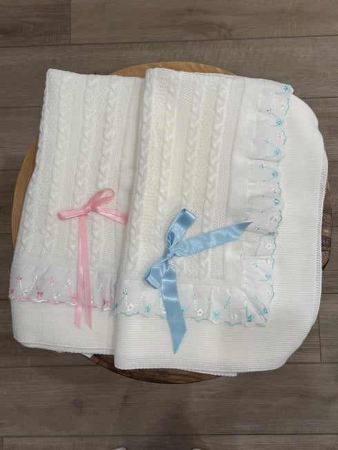 Creaciones Huerta 37'' 39'' Knitted Receiving Baby Blanket for Newborn Boys and Girls Swaddle Soft Crib Stroller - Made