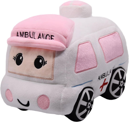 Soft Plush Ambulance Stuffed Car Toy, Cute White Truck Plushie, Excellent Gifts for Kids or Birthday Party (10.6 Inches)