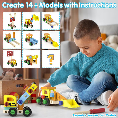 45 Pcs Kids Tool Set, Toddler Tool Box with STEM Construction Educational Toys for Ages 3-7, Wooden Kits