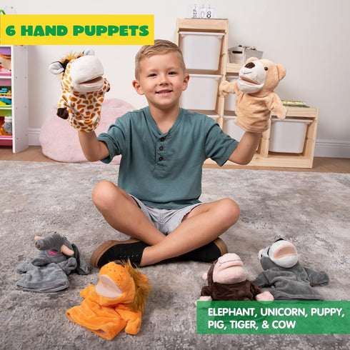JOYIN 6Pcs Kids Hand Puppet Set - Toddler Animal Plush Toys for Show Theater, Birthday Gifts