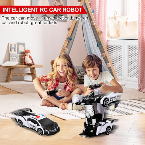 Transform RC Cars for Boys 4-12 - 2.4Ghz 1:18 Scale Remote Control Car Transforming Robot Toy Gifts for Boys 3-5, White