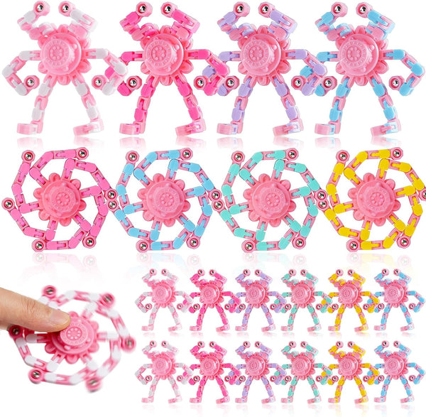 24PCS Pink Transformable Fidget Spinners,Sensory Bulk Robot Fidget Stress Relief Toys for