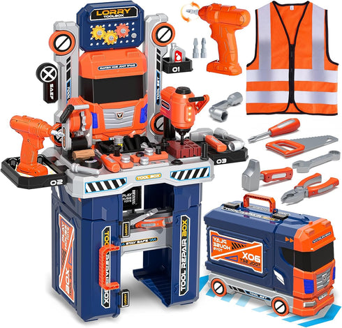 Kids Tool Bench Set with Electric Drill & Work Clothes, 68 PCS