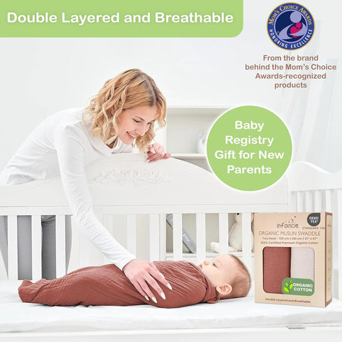 100% 47 47 Inch Cozy Organic Cotton Muslin Baby Blanket - x Breathable Swaddle Blankets, Hypoallergenic Double-Layer