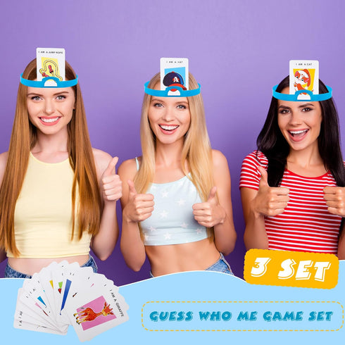 4 Set Headband Game Guessing Who Am I Game with Headbands, Picture Cards, Scoring Coins & Sand Clock