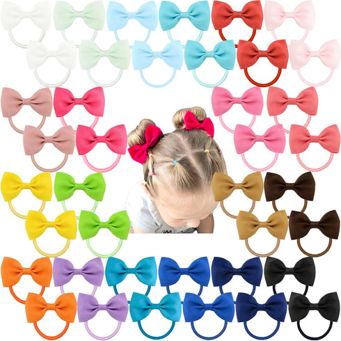 CÉLLOT Toddler Hair Accessories - 40pcs 2.75" Elastics Rubber Ribbon Bands, Bows for Baby Girls