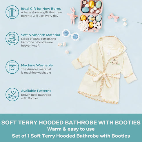 100% Spasilk Cotton Hooded Terry Bathrobe with Booties Baby One Size Gifts Shower