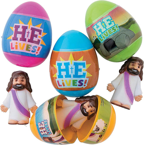 Fun Express Prefilled Easter Eggs 12 Pack - Christian Gifts for Kids