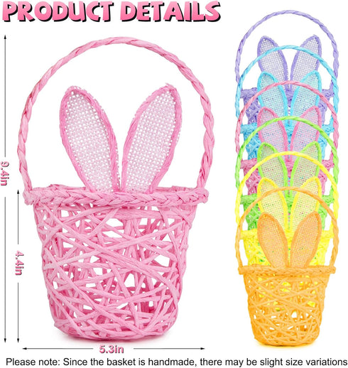 6 6 Pieces Easter Egg Baskets - Handmade Colors Bunny Ears Easter Baskets for Easters Theme Garden Party Favors, Easter