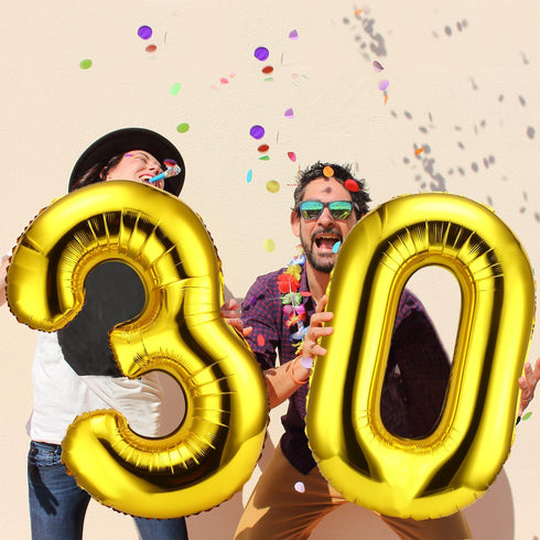 Gejoy 40 Inch Number 30 Balloons - Jumbo Foil Giant Balloons for 30th Birthday Party Decorations (Gold)