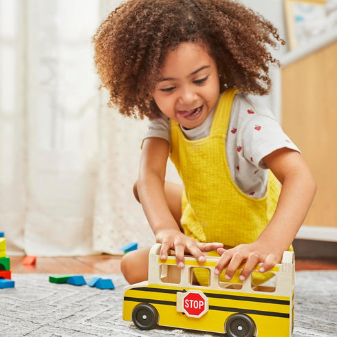 Melissa & Doug School Bus Wooden Toy Set With 7 Figures, Classic Pretend Play Toys For Kids.