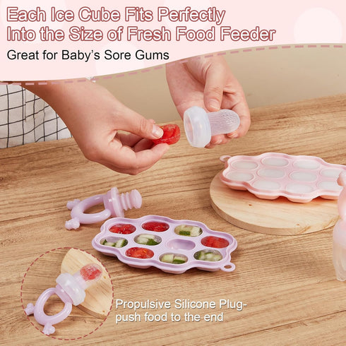 (2 Pack), KingKam Baby Breastmilk Popsicle Molds & Baby Fruit Feeder Baby Food Freezer Tray Storage Containers