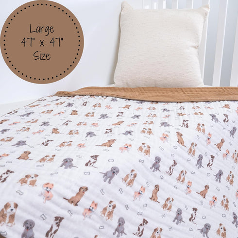 100% 47 47 Inches, 6 LollyBanks Baby Quilt Blanket, Cotton Muslin Blankets for Boys and Girls, Large x Layers Soft