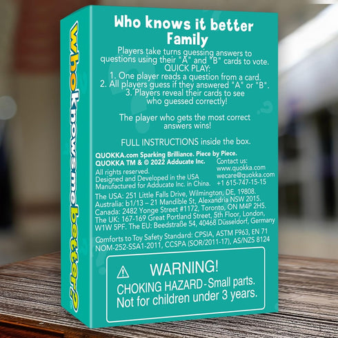 QUOKKA Fun Board Game for 8-10 Year Olds - Family Card Game for Kids Ages 6-7 & Adults - Get to Know Friends