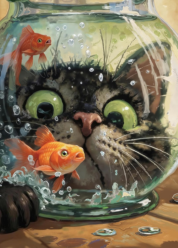 Curious Cat Fish Jigsaw Puzzles 1000 Pieces for Adults -Challenging Funny Kitten