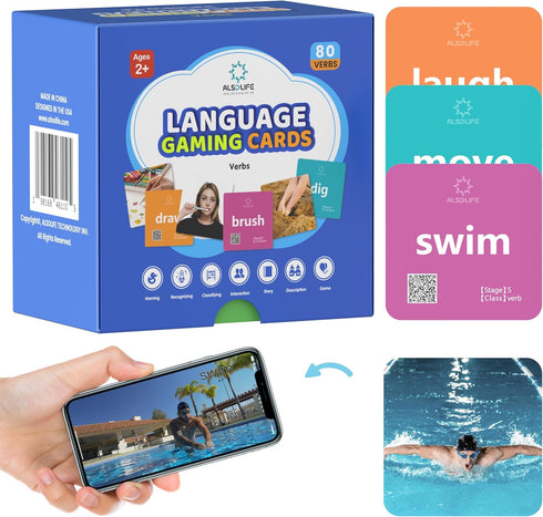Action Verbs Flash Cards: 80 Piece Talking Cards for Speech Development & Therapy, ESL Teaching Materials