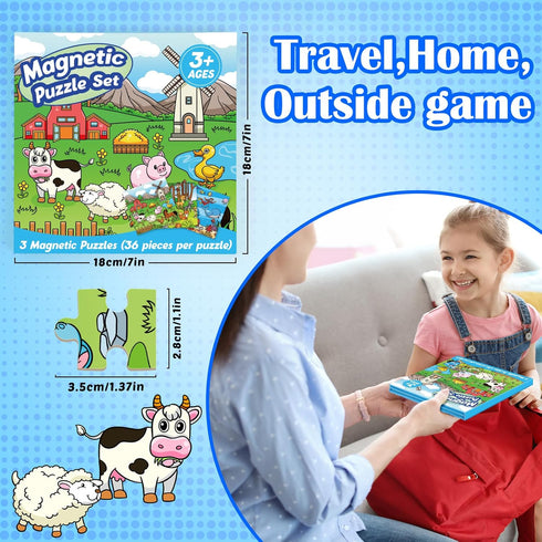 Magnetic Puzzles for Toddlers 3-5, 36 Pieces Airplane Car Road Trip Activities, Learning Educational Games