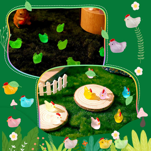 120 Pcs Luminous Mini Hens Figurines Glow in The Dark Tiny Resin Cute Chicken Miniature Ornament Charms for Dollhouse