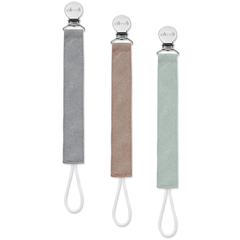 Ali+Oli Linen Strap Pacifier Clip Set of 3 (Forest) for Newborn Pacifiers & Teethers, 10" x 1" Binky Clips