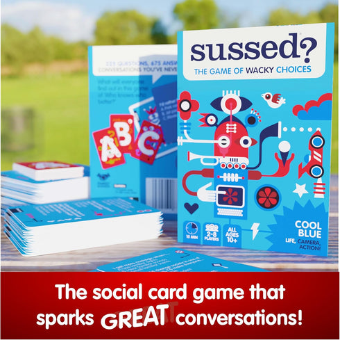 SUSSED The Game of Wacky Choices - Social Card Games for Teens, Boys, Girls - Fun Gift for Kids & Adults - Great Travel Conversation Starter - Cool Blue Deck