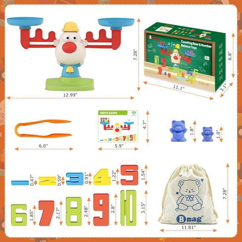 Bmag Balance Math Toys, 3 in 1 Counting, Stacking, and Balancing Game for Kids, STEM Educational Activities