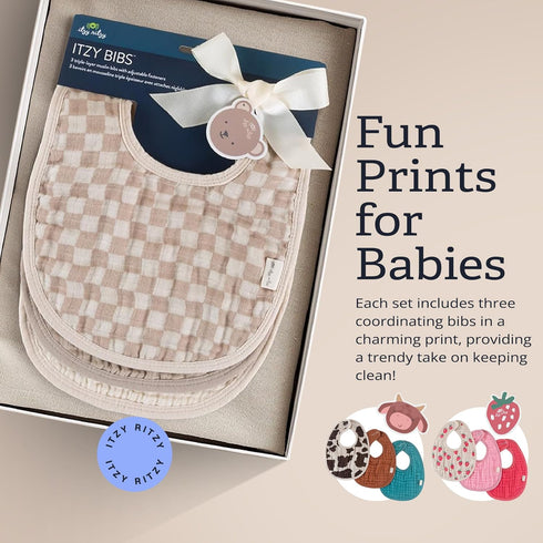 Set 3 -3 Itzy Ritzy of Baby Bibs - Ultra-Soft Adjustable Infant & Toddler Bibs Made of Triple-Layer Cotton Muslin