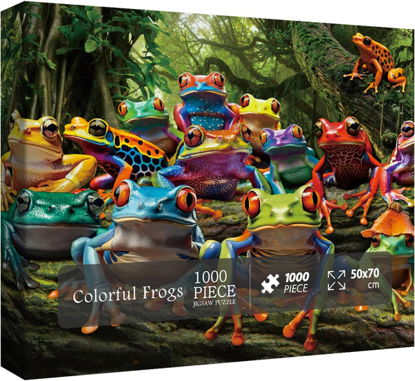 Colorful Frog Puzzle 1000 Piece for Adults, Rainbow Frogs Jigsaw Puzzle, Nature Scenic Puzzles