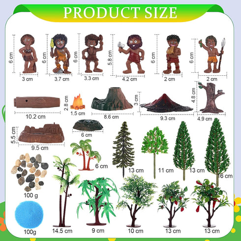 27 Pcs Primitive Man Figurines Kit, Diorama Supplies with Mini People Figures, Mixed Model Trees and Stone for