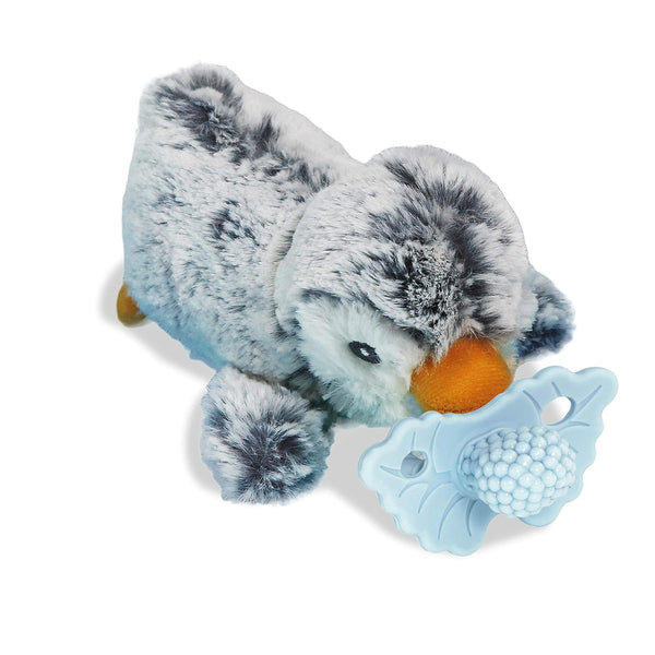 RaZbaby Penguin RaZbuddy w/RaZberry Teething Relief Pacifier Soothes Sore Gums w/Nature-Inspired Texture,