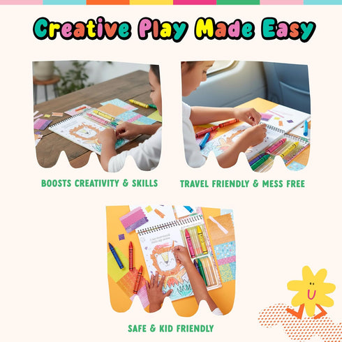 3+| Set Bright Stripes Art on The Go Collage Fun Jungle Theme Travel Kit for Kids Ages Mess-Free Activity with Crayons