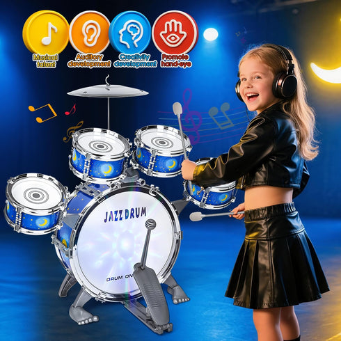 MusicForset Set 2-5 Kids Drum for Toddlers Ages - Musical Toy with Stool, Perfect Birthday Xmas Gift for Boys & Girls