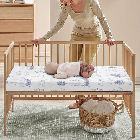 Winpema 28"x52" Yachts Seagoing Vessel Fitted Crib Sheet Nautical Style Baby Crib Sheet Fit Standard Crib and Toddler