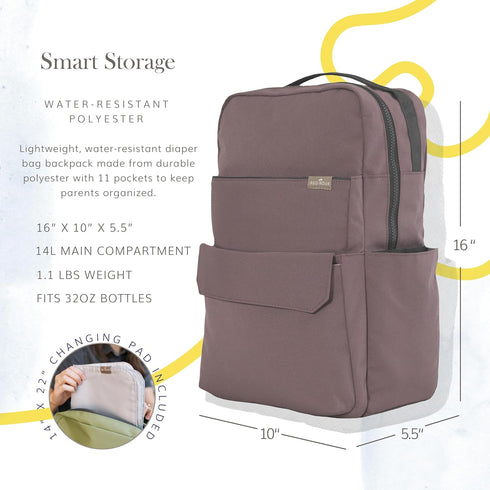 1 LB Backpack 11 RED ROVR Roo Lightweight Diaper Bag | organizational pockets| Durable & Water-Resistant (Mauve)