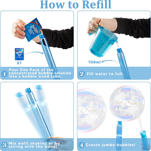 JOYIN 45 Packs Big Bubble Wand Set with Concentrated Bubble Solution Refills, 14.6" Giant Bubble Wands for Summer Fun