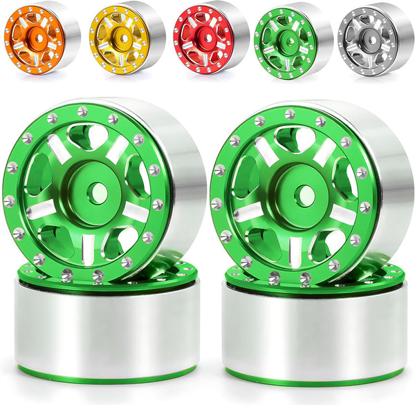 RC-Hub 4Pcs Aluminum Alloy 1.0" Micro Beadlock Wheels for 1/24 Axial SCX24, 90081, AXI00001, AXI00002 (Green)