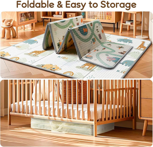 79x71 Tummy Foldable Baby Play Mat for Floor, PIGLOG Extra Large Crawiling Play Mat for Babies, Waterproof & Portable
