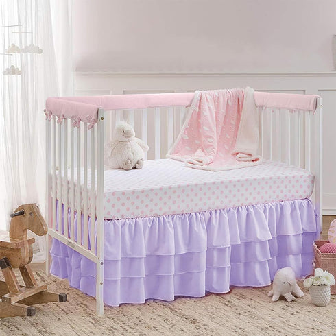 CATPAN 3 Girls,17.7" Cribs,28"x 52" Ruffled Crib Skirt Baby Bed:Solid Tiered Crib Baby Bedding Skirts,Crib Bed Skirt
