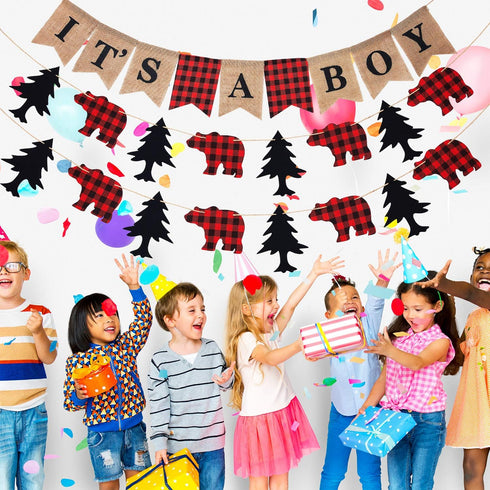 Boao 3 Pcs Lumberjack Birthday Party Banner, It's a Boy Banner for Baby Shower Decor