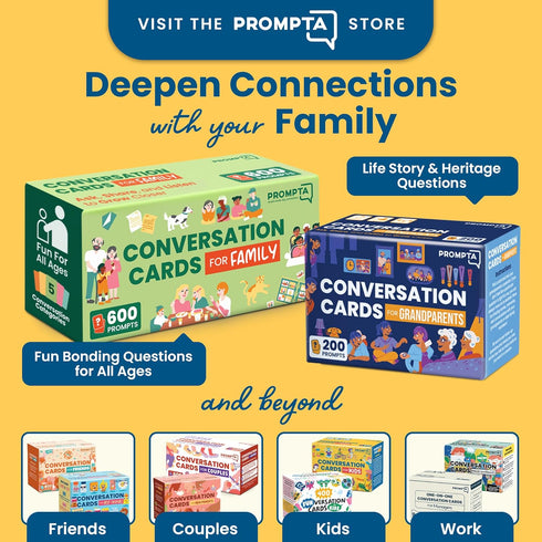 600 2.5" 1.75" Prompta Conversation Cards for Families Fun Family Game for Kids and Adults During Game Night, Family