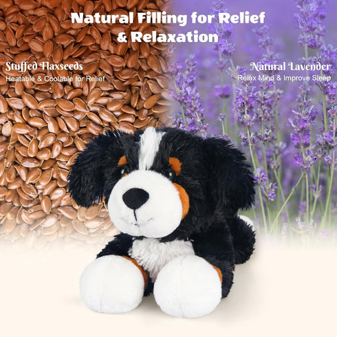 SuzziPals Heatable & Coolable Bernese Mountain Dog Stuffed Animal, Heating Pad Microwavable for Soothing & Relaxation