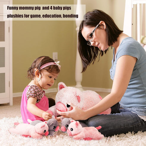 IKASA Mommy Pig Stuffed Animal Mom and Baby Plush Toy, Cute 16" Soft Small Fluffy Mama Family Set Toy