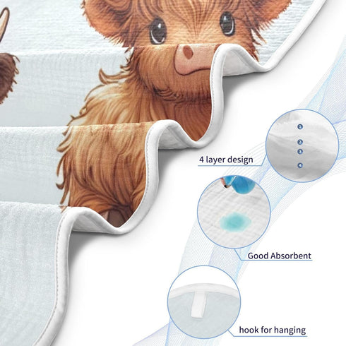 WELLDAY 30x30 Inch Highland Cows Hooded Baby Bath Towels, Cotton Soft Hooded Towel for Babies - Absorbent Baby Bath