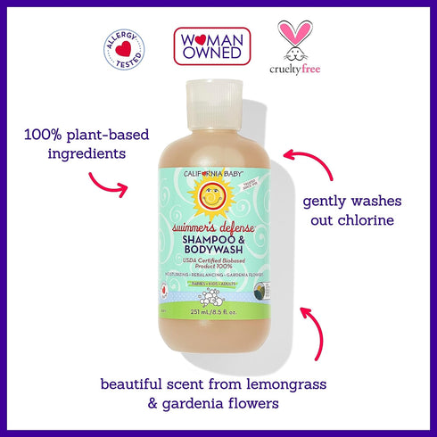 California Baby Swimmer's Defense, 100% Plant-Based, Moisturizing After Swim Shampoo for Kids, 251 mL / 8.5 fl. oz.